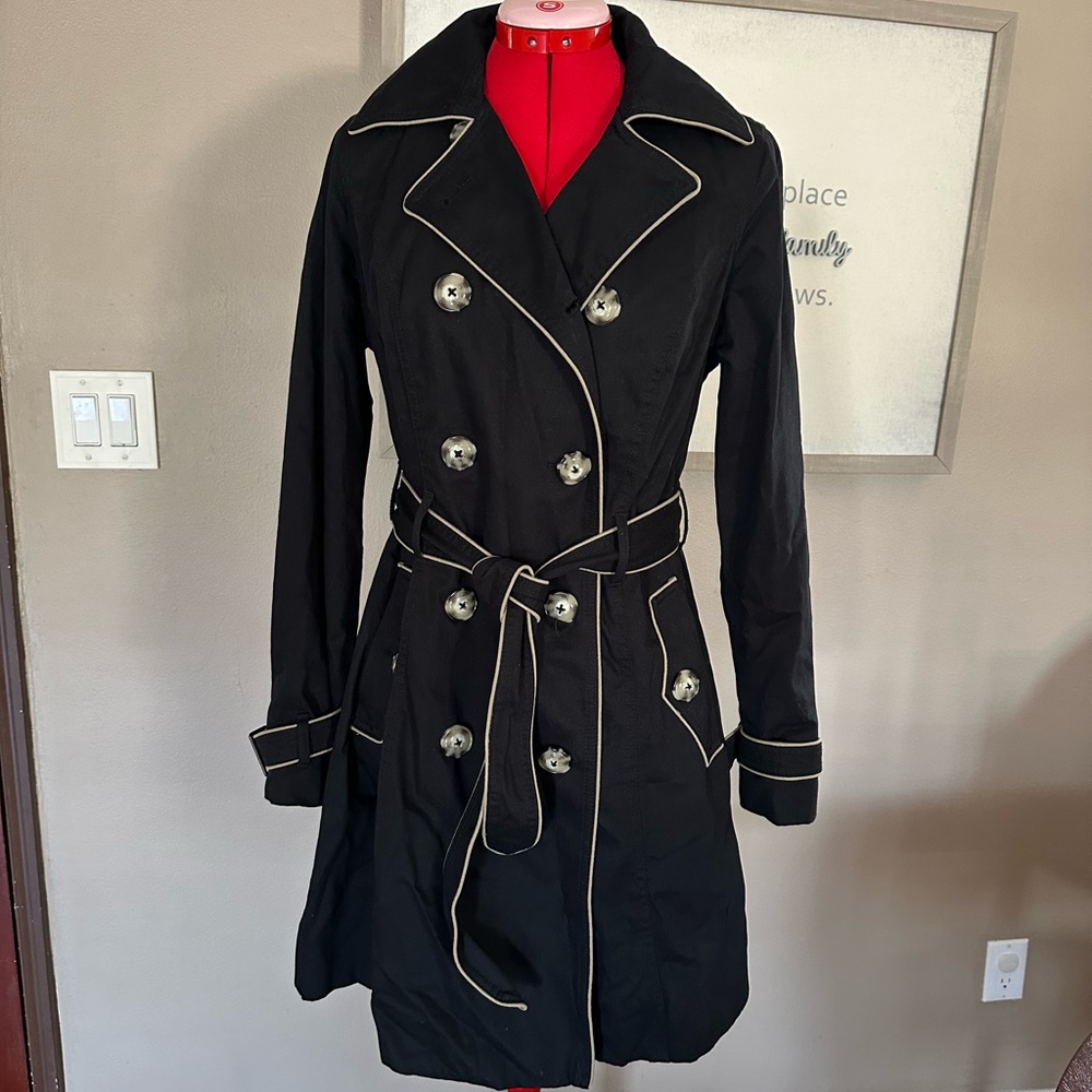 Merona Black Trench Coat with White Trim